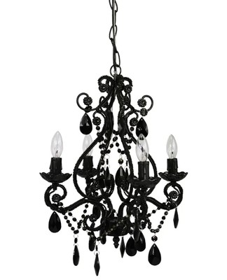 4-Bulb Gothic Plug-In or Hardwired Candelabra Chandelier, Black 14'' x 14'' x 17''