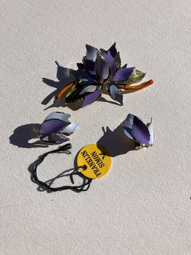 VTG Original Franklin Simon Flower 1960s Costume Jewelry Brooch + Earrings