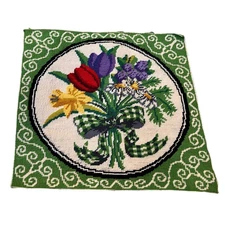 Handmade Floral Green Needlepoint Embroidery Perfect for Pillow Cover, Hanging +