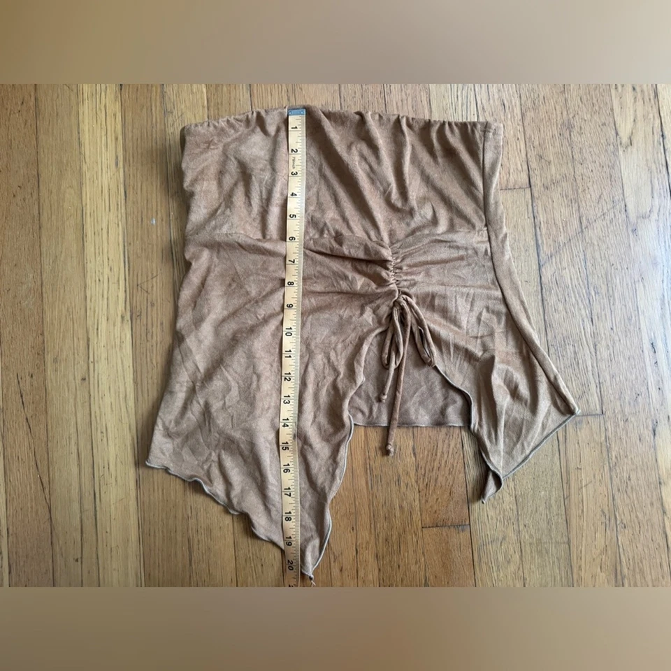 Y2K винтажный коричневый ультра замшевый асимметричный топ размер L - Изображение 4 из 4