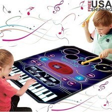 2 in 1 Piano Mat Drum Set Musical Toy Kids Ages 3 4 5 6 Fun Educational Gift New