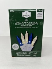 50-Count Blue  White, Frosted Warm White LED Mini Christmas Lights White Wire