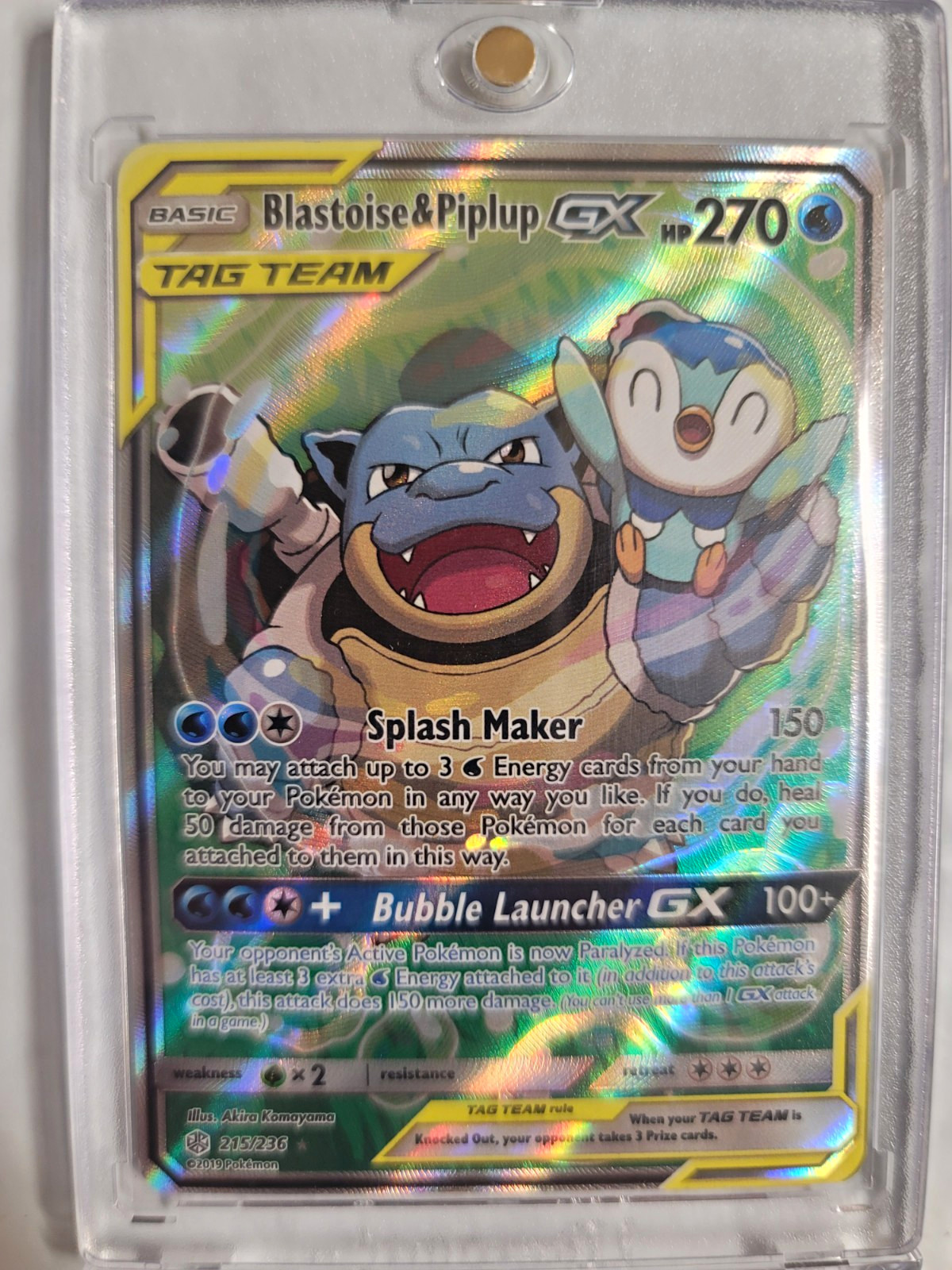 Blastoise & Piplup GX 215/236 Cosmic Eclipse TAG TEAM Alt Full Art Holo Ultra