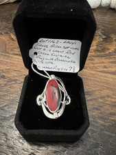 925 Silver Reversible Top Red Coral to Opal Ladies Ring Size 7.5