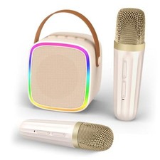 Mini Karaoke Machine with 2 Wireless Microphones Kids Toys Beige