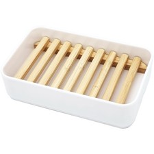Soap Dish Holder, Bamboo Self-Draining Soap Box, Soap Dishes Holder for Shower,