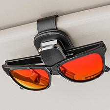 Sunglass Holder for Car Visor, One-Handed Operation Leather Sunglasses Clip