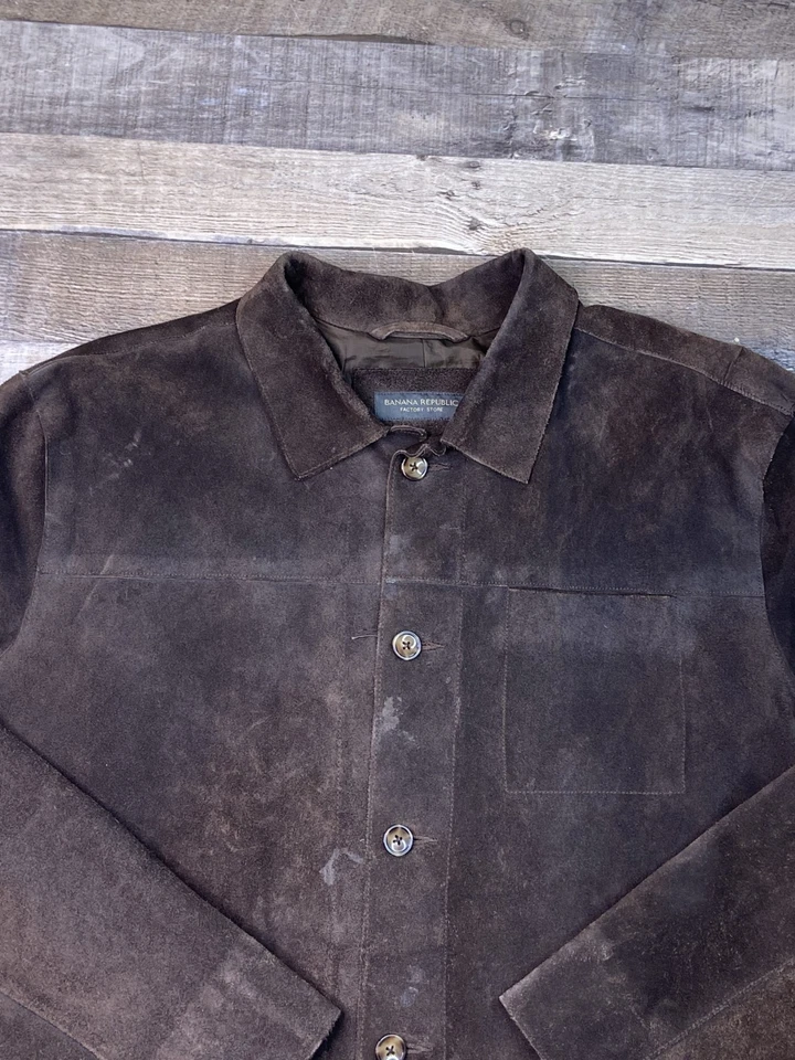 Banana Republic Hombres Gamuza Cuero Camisa Chaqueta 2XL Marrón Western Rancher Y2K Foto 2 de 4