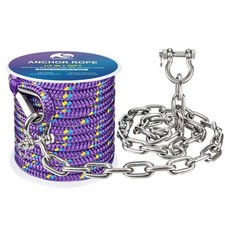 Boat Anchor Rope and Chain Kit,Boat Rope 1/2" 50FT,Anchor Chain 1/4" 4FT