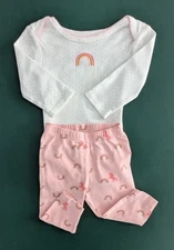 2 Pc Carter's Size: 6 Months Rainbow One-Piece Top & Pink Unicorn Rainbow Pants