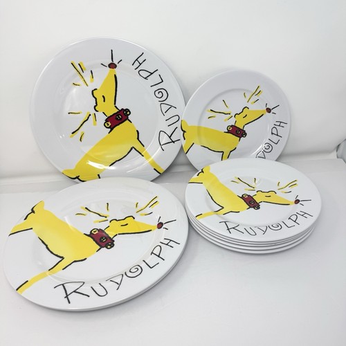 Set of 10 Pottery Barn Kids Rudolph Dinner & Dessert Plates Melamine Christmas
