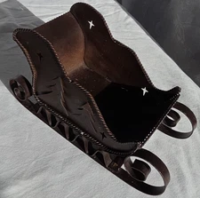 Rustic Metal Sleigh Christmas Decor Centerpiece Tree Star Cutouts Dark Brown 8"