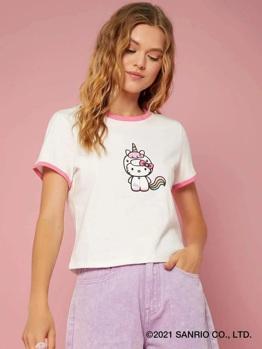 SHEIN X Hello Kitty and Friends Cartoon Graphic Contrast Binding Tee Medium  NWT