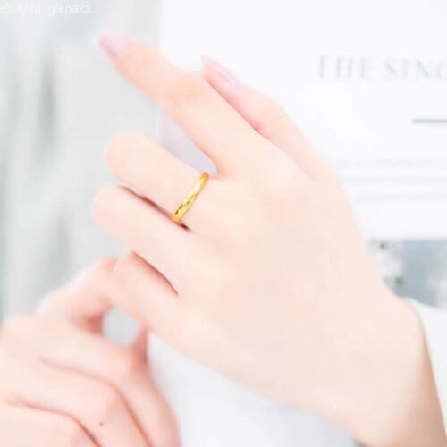 Pure 999 24K Yellow Gold Lucky Shiny Carved Rings Men Women US Size 4/5/6/7/8/9 - Picture 4 of 5