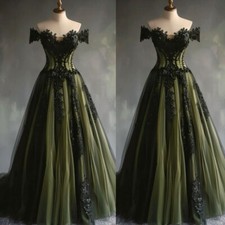 Gothic Black and Green Wedding Dresses Short Sleeves A Line Bridal Gowns