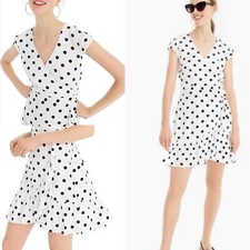J. Crew Polka Dot Faux Wrap Ruffle Hem Dress Size 2