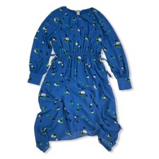 H&M Blue Fit & Flare Dress Size 6 Keyhole Front Lined Long Sleeve Sharkbite