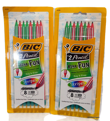 Bic #2 Pencils Xtra Fun 8 per Pack NEW 16 Pencils erasers Red Green Lot of 2 Pks