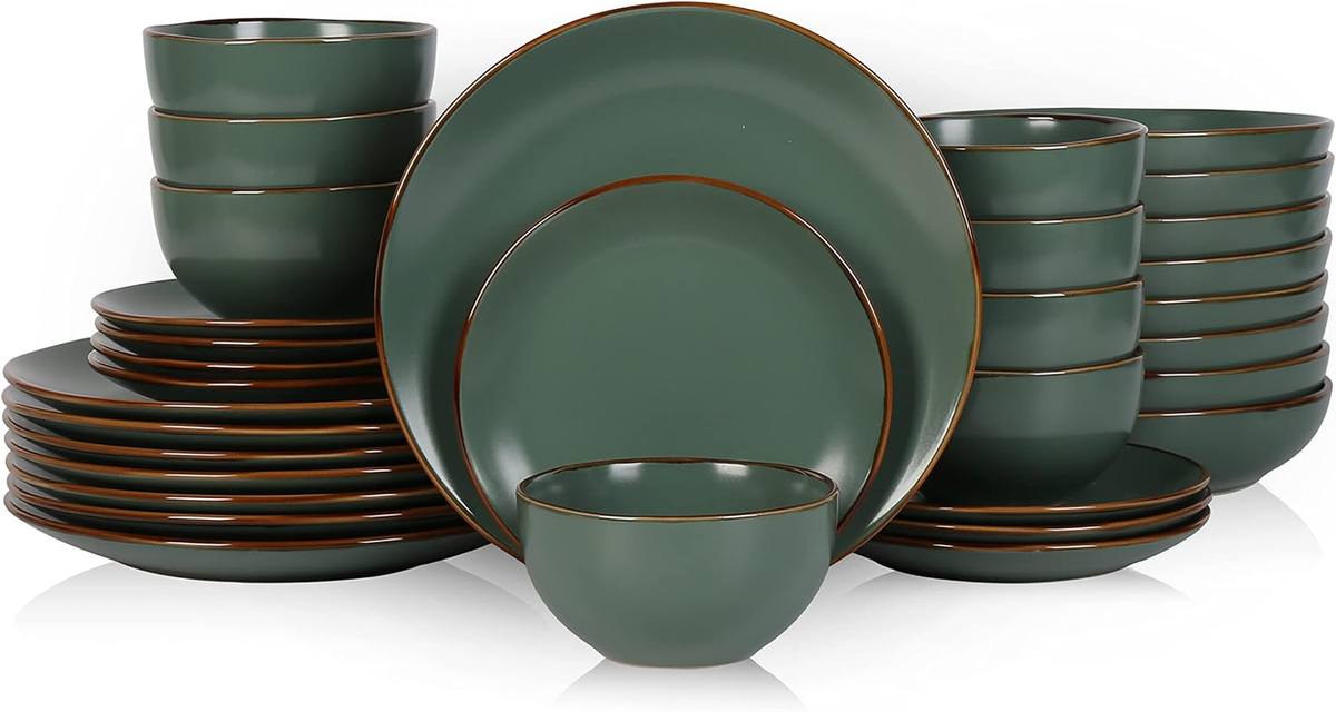 Stone Lain Brasa Modern Stoneware 32 Piece Dinnerware Sets, Plates