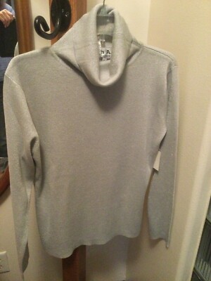 NEW Joseph A. QU EST-CE QUE C EST SILK? XL Womens Sweater Silver Metallic w/Tags