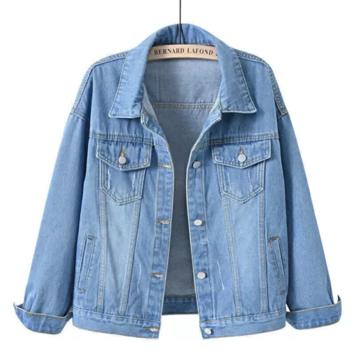 Womens Ladies Stretch Denim Jacket Soft Cotton Loose Plus Zise Stonewash Coat!@ - Picture 4 of 26