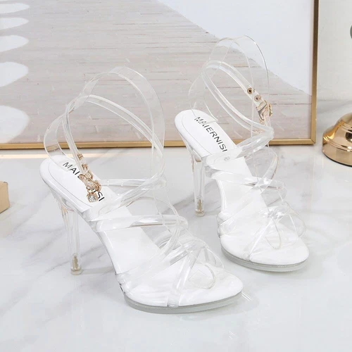 Women Clear PVC Sandals Stilettos High Heeled Transparent Pumps Party Shoes New - Picture 38 of 40