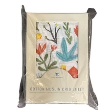 Little Unicorn Crib Sheet Cotton Muslin White Base Abstract Floral Meadow Print