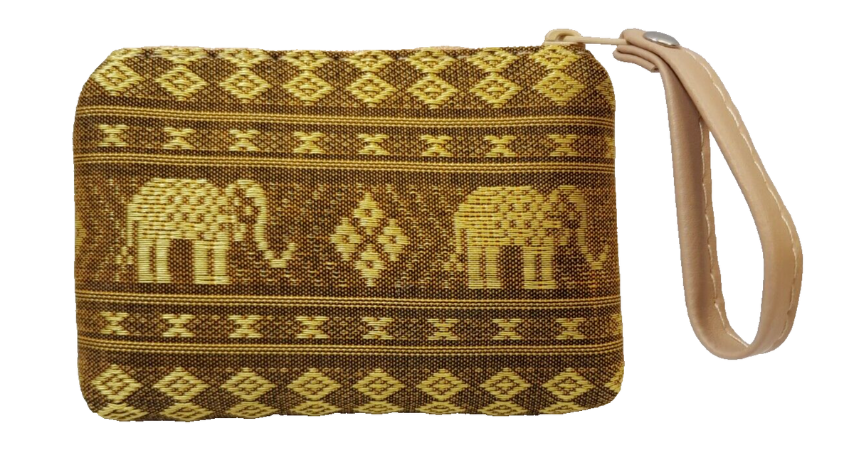 Pochette Porte-monnaie Zip En Coton - Imprimé éléphant - Multicolore - Fabrication Thaïlande