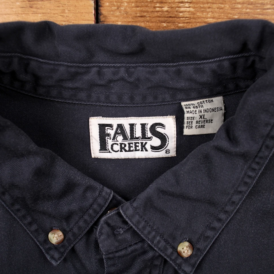 Camisa De Colección Falls Creek Ropa de Trabajo Botón XL 90s Para Hombre Manga Larga Gris Sólida Foto 3 de 4