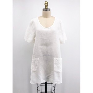 FLAX-Womens-White-100-Linen-Tunic-Shirt-S-Lagenlook-Layer-Pockets-A-line-Shift