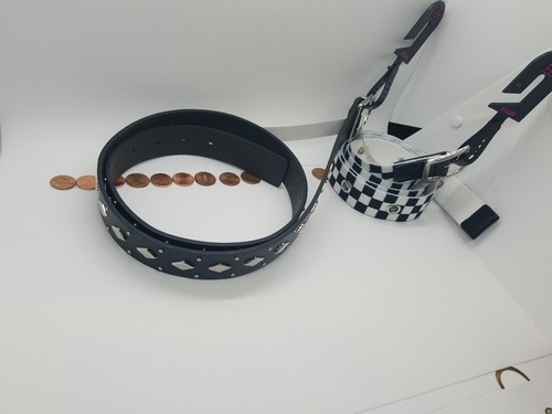 CINTURA IN TESSUTO A SCACCHI & PELLE BORCHIE DIAMANTE| 2 No Bording Donna Taglia L & XL - Foto 11 di 21