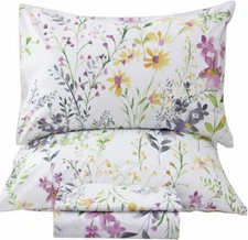 Floral Queen Size Sheet Sets - Yellow Wild Flower Botanical Pattern Egyptian Cot