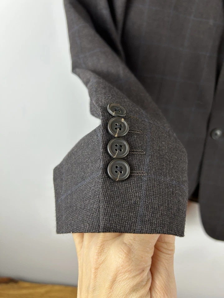 Jack Spade Windowpane Plaid Wool Blazer 42L Men's Sport Coat Brown Gray Blue - Image 2 of 4