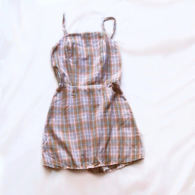 No Boundaries Tan White Orange Blue Plaid Mini Sleeveless Pinafore Dress  Size M | eBay