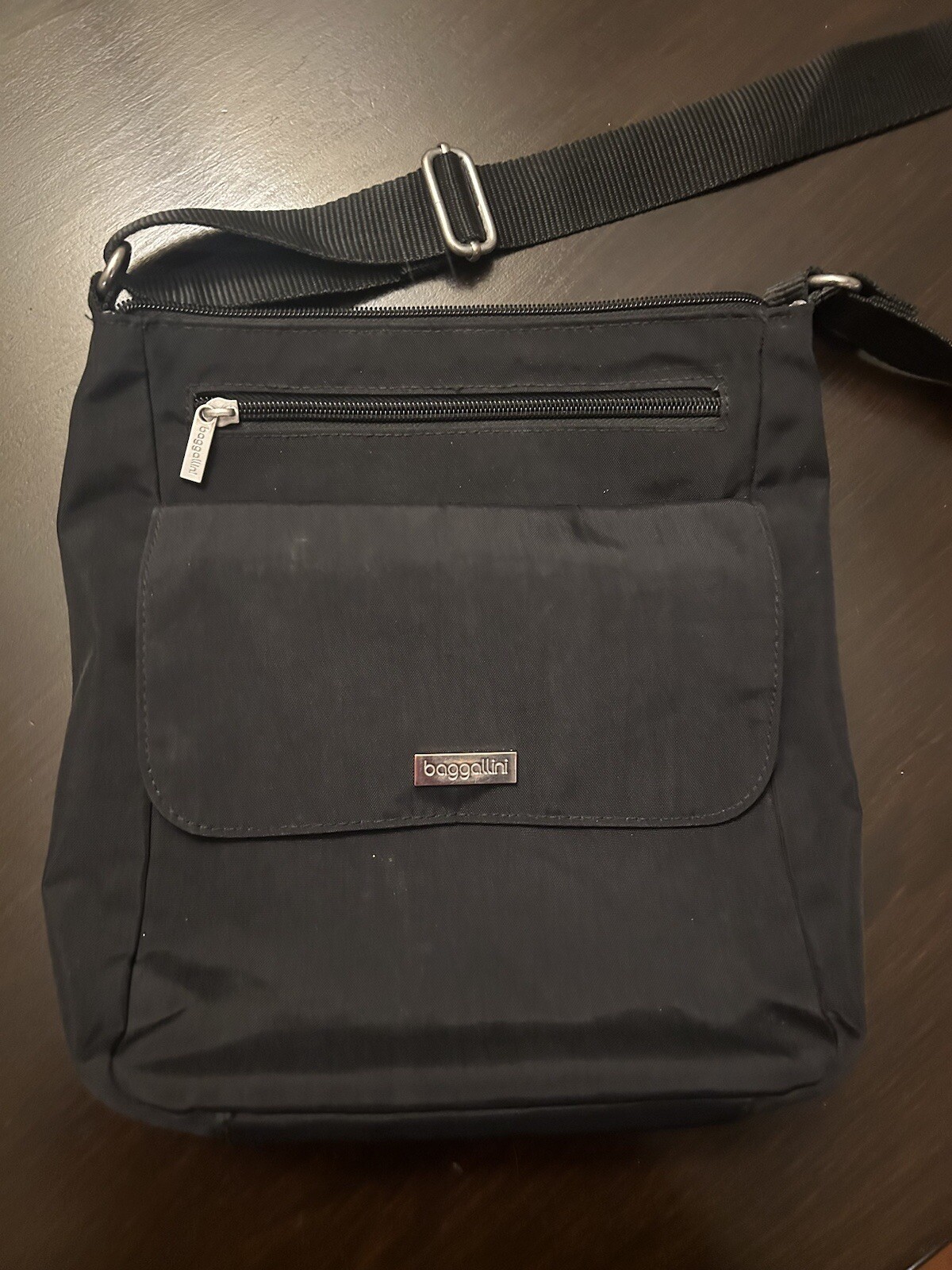 Baggallini Town Bagg Crossbody Bag - Pewter Zebra Emboss, Lightweight Nylon, Multiple Pockets