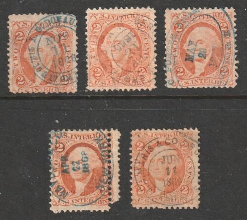 U. S. Revenue ~ Scott R15c ~ First Issue ~ Group of 5 Hand Cancel Postmarks - Picture 1 of 1