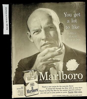 marlboro cigarettes long 1956 Marlboro Cigarettes Long Size Man Suit Vintage Print Ad 8499