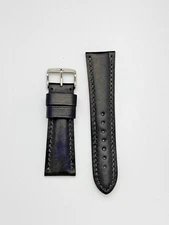 24mm Black Genuine Leather Watch Band - USA