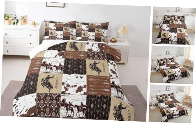 Western Cowboy Comforter Set Size Wild West Cowboy Queen Dark Brown White