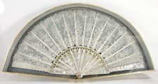 Antique Embroidered Lace Folding Hand Fan with Mother of Pearl Monture