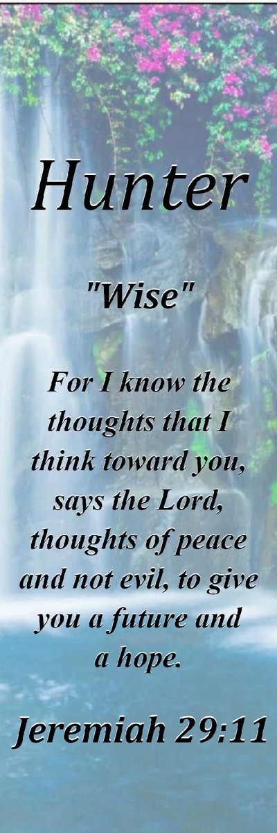 Hunter &ldquo;Wise&rdquo; Keepsake Name Meaning Bookmark with Bible Verse and 