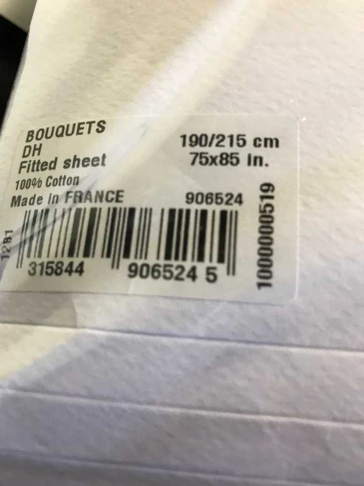 Sábana Ajustable Yves Delorme Ramos 18'D 75x85" Blanco Verde Rayas Satén Francia Foto 3 de 4