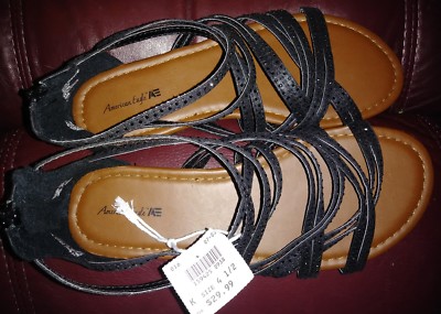 American Eagle Girls' Ariana Rhinestone Gladiator Sandals White Black NIB