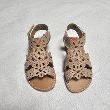 Laser Cut Floral Toddler Sandals Leather Ankle Strap Neutral Tan Size 9