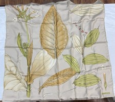 Tiffany Co Silk Scarf / Study of plants / Vanilla Cream / Greens 34inch VTG