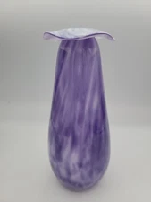 Annieglass USA Cased Purple Swirl Art Glass Vase Mushroom Ruffle Top Signed 