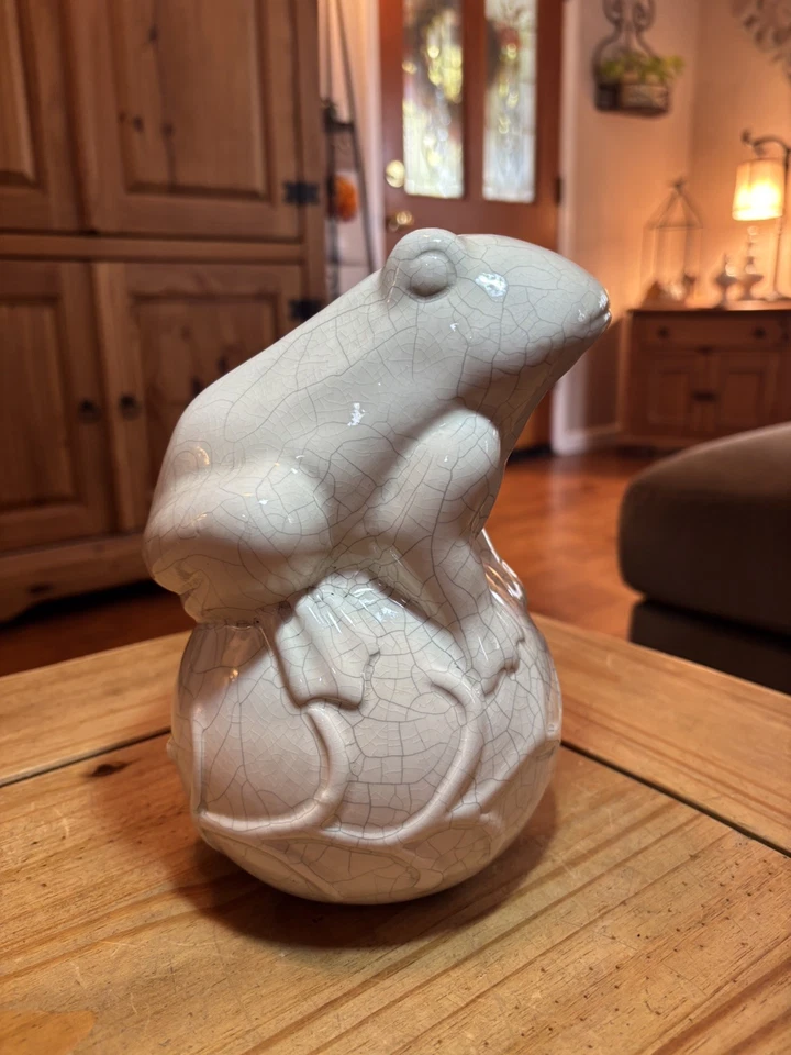 Керамическая лягушка с трещинами глазурь на шар/мяч декор для дома или сада статуэтка 8 дюймов x 5 дюймов - Изображение 4 из 4