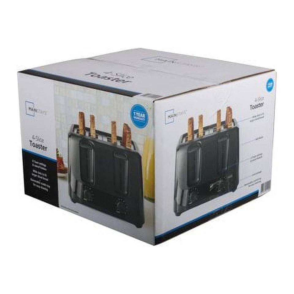 Tostadora Mainstays de 4 rebanadas negra con 6 ajustes de tono y bandeja para migas extraíble Foto 4 de 4