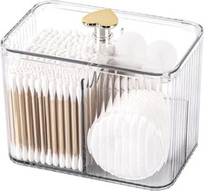 Qtip Holder Dispenser 3-Section Clear Bathroom Organizer Jar 3 Grids Cotton