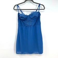 Urban Outfitters Brenna Mini Corset Dress L Blue Mesh Lace Chemise Slip Grunge